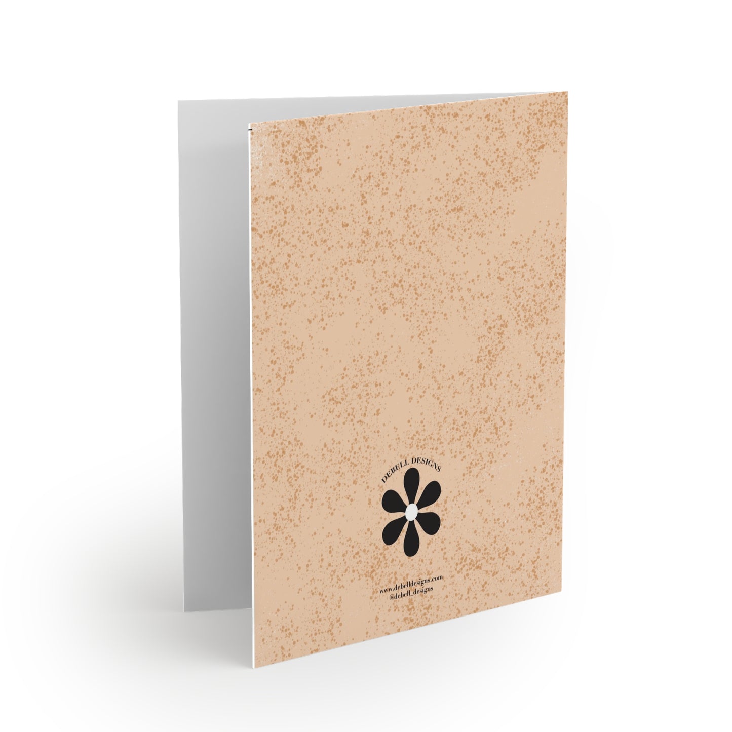 Back of Scrabble "Enjoy Your Birthday" A2 greeting card showing Debell Designs logo and website