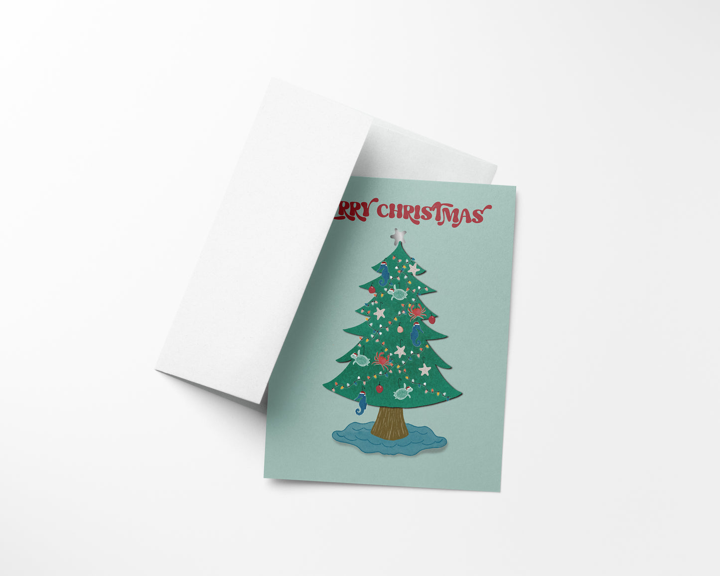 Coastal Christmas Tree Card – Beach-Inspired Holiday Card